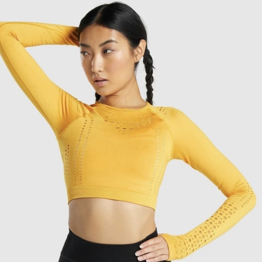 Gymshark Glow Long Sleeve Seamless Crop Top - Yellow
